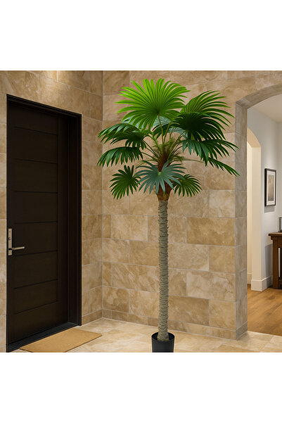 DRAMA HOME شجرة نخيل صناعية فاخرة بارتفاع 260 سم أوراق خضراء مثالية للديكور الداخلي والخارجي نبات صناعي طويل