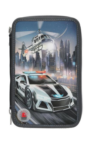 Next Plus Licensed Monster Cars 3 Compartment Pencil Case Led Police Car Fully Filled