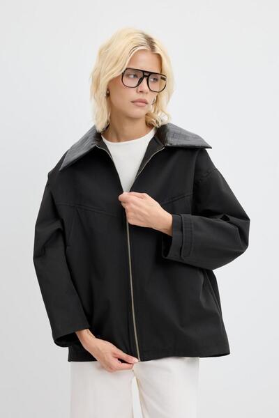 KADRİYE BAŞTÜRK Δερμάτινο μπουφάν με φερμουάρ μαύρο