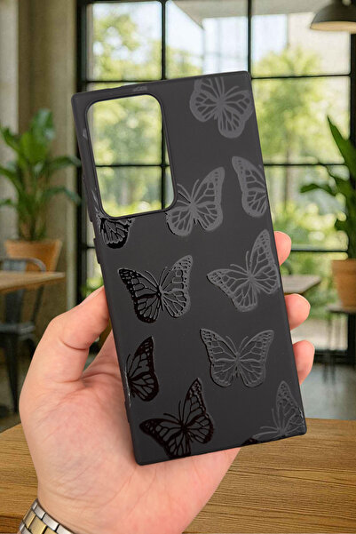 Vip Case SM Galaxy Note 20 Ultra-Siyah Kelebek Desenli Silikon Darbe Emici Kl...