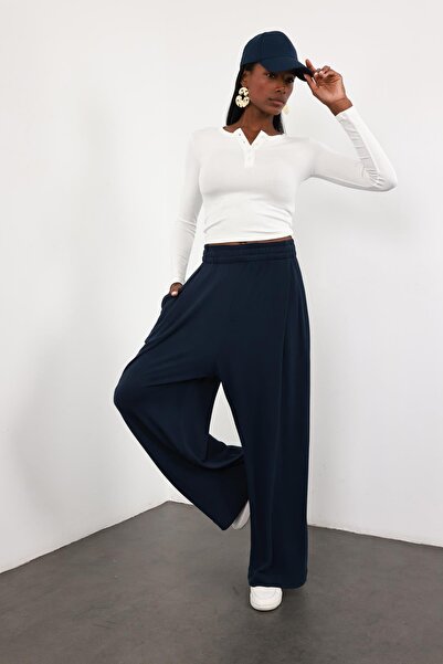 5in1Canpolat Μπλε ναυτικό ψηλόμεσο φαρδύ αθλητικό κοστούμι 0155