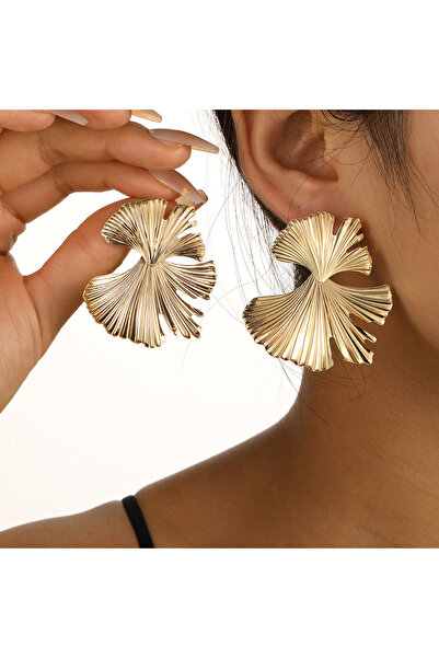 Alzena Jewelry Ginko Altın Kaplama Sallantılı Çelik Küpe