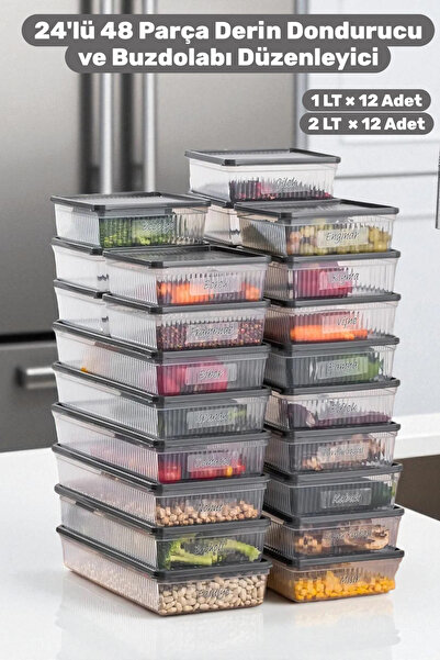 Buclee Loya 24-Piece 48-Compartment Freezer Storage Container Set Kitchen Organizer Deep Freezer Organizer