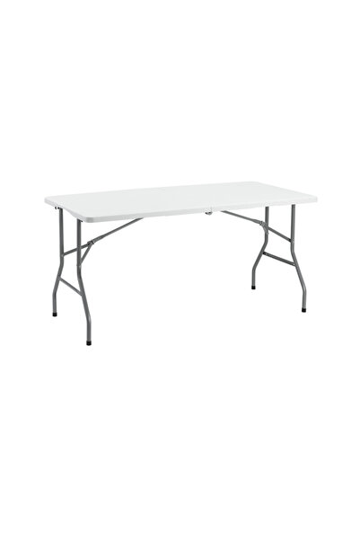 Lawazim Folding Picnic Table 150x70.5x74cm - White Fold-in-Half Plastic Trestle Table with Handle