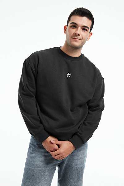 Eazy Co Eazy Basic Oversize Unisex Smoked Crew Neck Thick Sweatshirt
