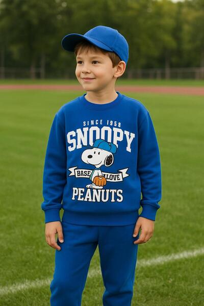 LİTTLE TORTOİSE Snoopy Printed Boys' Tracksuit Set / Sweatshirt Set
