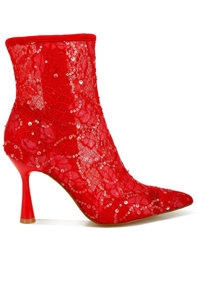 london Rag حذاء نسائي من الدانتيل والترتر باللون الأحمر