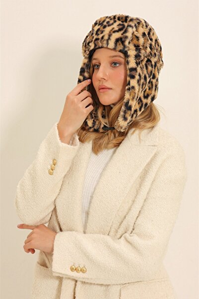 VAGGON Women's Leopard Leopard Print Headphone Clip Closure Hat Vgn-X11346