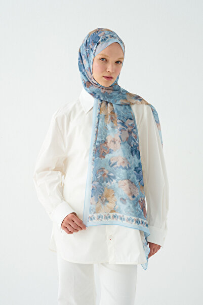 cs camellia scarf Φλωρεντία Μεταξωτό Κρεπ Σάλι - Baby Blue