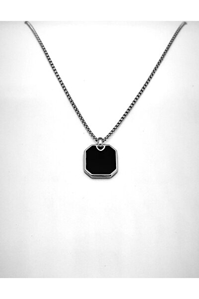 HERİF Aksesuar Erkek Siyah Oniks Taş Çelik Kolye