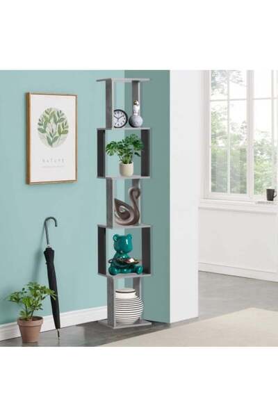 BAITY 10 Unit Storage Shelves Cubes 5-Tier Malaysian Wood - Black and Gray