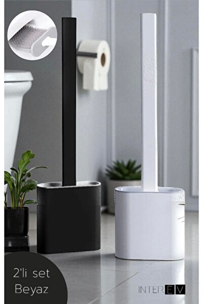 INTEREV فرشاة مرحاض بيضاء اللون - فرشاة مرحاض من السيليكون - لاصقة لسطح الجدار