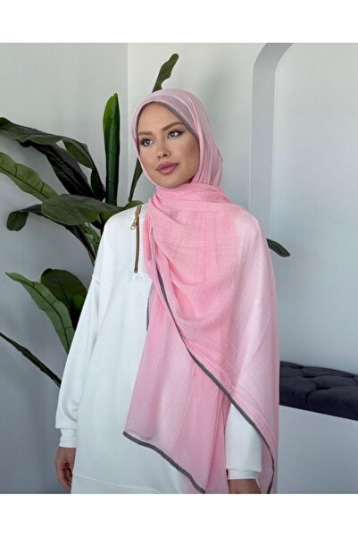MODA Gray Piping Pink Muslin Shawl – for Everyday and Special Occasion Combinations