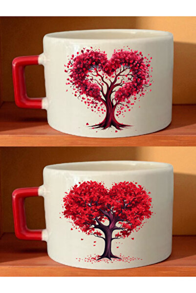 lili hediyelik طقم فناجين قهوة مكون من قطعتين مطبوع عليه شجرة القلب - أفكار ه...