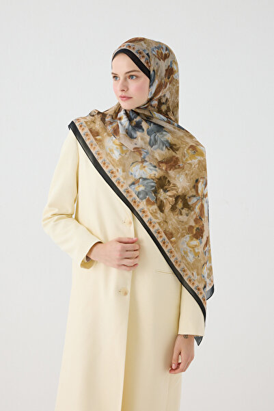 cs camellia scarf Φλωρεντία Μεταξωτό Κρεπ Σάλι - Μαύρο Μπεζ