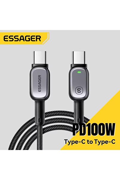 essager 2 Metre E-Marker Çipli Led Işıklı 100W USB-C to USB-C Şarj Kablosu Pd...