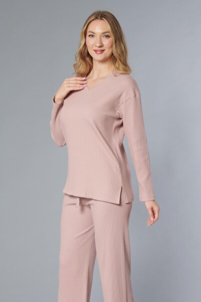 DOWRY ΣΕΤ ΠΙΤΖΑΜΑ ΜΕ ΜΑΚΡΥ ΜΑΝΙΚΙΑ ΜΕ ΛΟΥΡΙΑ Ροζ ξηρό