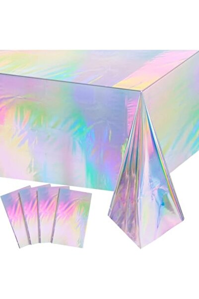 JOYZZZ Rectangle Tablecloths, 4 Pack Iridescence Plastic Tablecloths, Shiny Laser Rectangle Table Co
