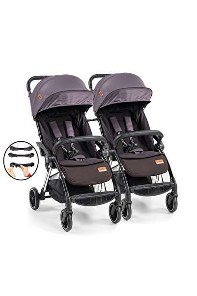Baby2Go Tulipa Cabin Otomatik Katlanan İkiz Bebek Arabası Gri