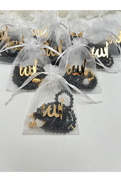 lenagiftworkshop سبحة لؤلؤية (10 قطع) في حقيبة هدايا سوداء (مولد - حج - عمرة - بوتشا)