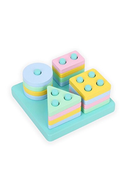 SDX Market Sortator forme geometrice din lemn, 16 piese, 4 coloane, pătrat, p...