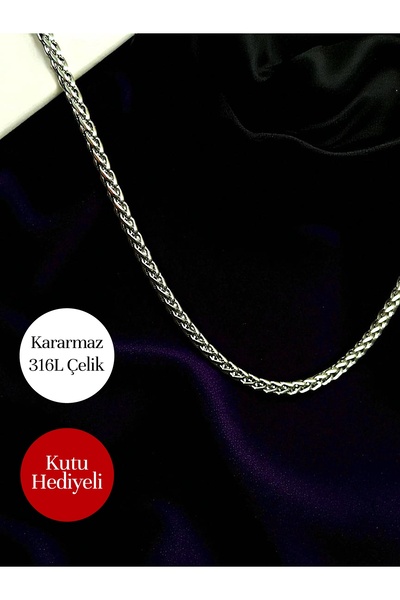 Vexa Aksesuar İthal Premium Yuvarlak Kral Zincir Çelik Kolye ve Bileklik Seti - 316L Kutulu Hediyelik Set