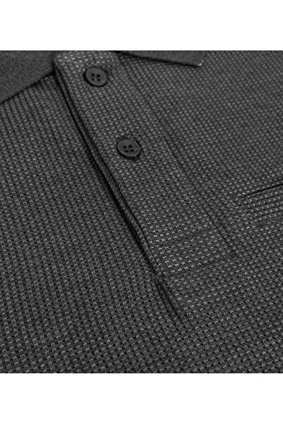 SÜVARİ Άνετο μακρυμάνικο φούτερ ανθρακί με λαιμόκοψη πόλο και τσέπες