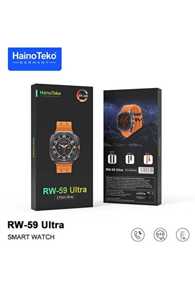 haino teko germany RW 59 Ultra Smart Watch with Circular AMOLED Display, 3 Pairs of Straps, and Multi-Color Wireless Charger
