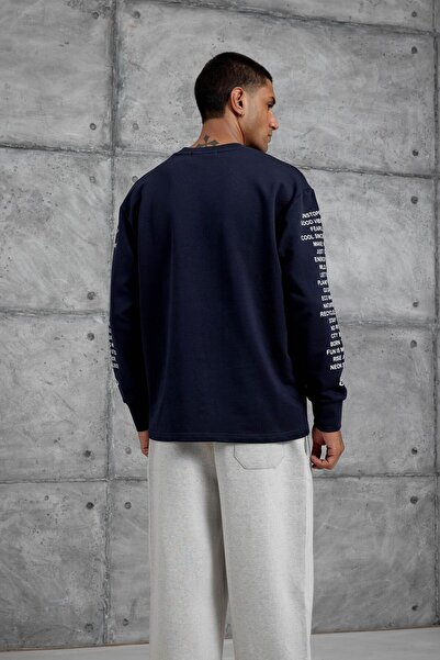 NOMARC Синій светр з довгими рукавами та детальним написом Oversize Sweatshirt