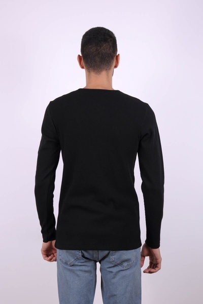 trender Ανδρικό φούτερ με κουμπιά Waffle 5070 Μαύρο