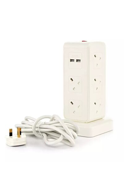 Home Best Power Extension Tower with 10 UK Sockets and 4 USB Ports, 3M White