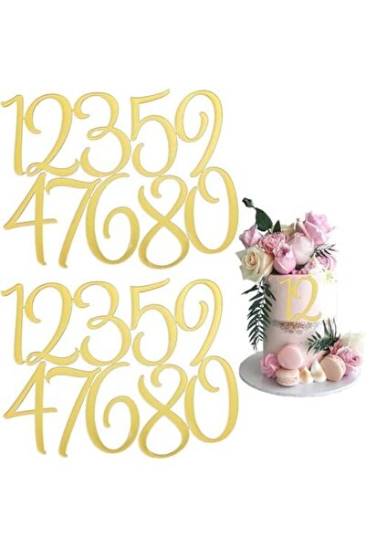 Slasa 20 Pieces Acrylic Golden Reflective Cake Toppers (0-9) - Reusable Number Decorations for Birthdays,