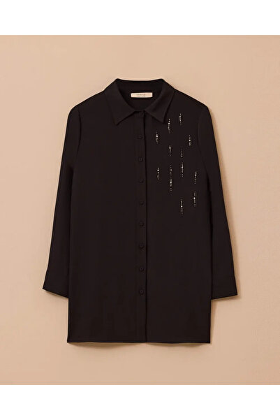 Gala-Xi Büyük Beden Taş Detaylı Düğmeli Gömlek