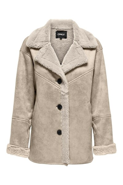 ONLY Γυναικείο μπεζ παλτό Onlylva με κολάρο με κορδόνια Cc Otw Jacket 15322037-Safari