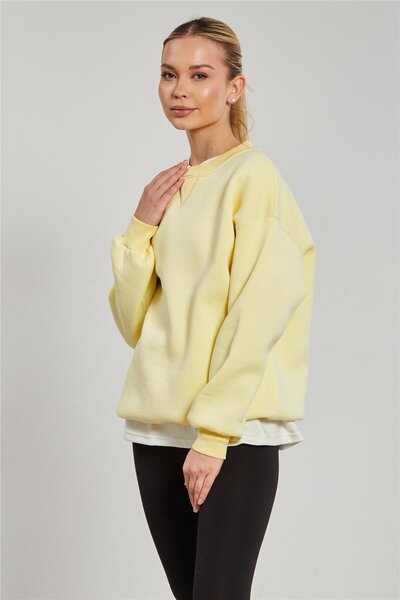 BARRELS AND OIL Ribanalı Bisiklet Yaka Oversize Kadın Sweatshirt - Sarı