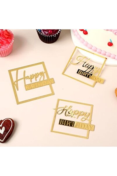 Slasa Happy Birthday Gold Acrylic Mirror Cake Toppers Set of 3 by