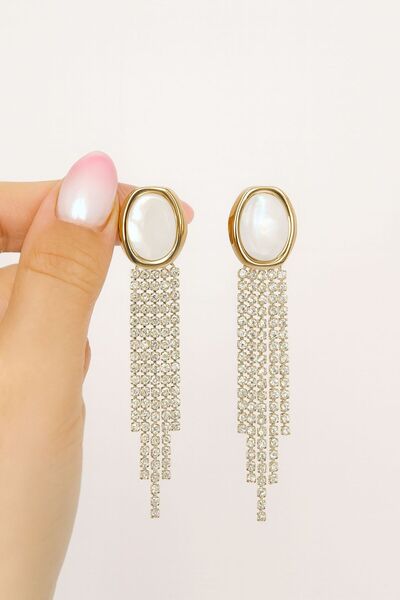 Gunessa Taşlı Altın Kaplama Sallantılı Küpe – Zarif Kristal Taşlı Uzun Kadın Küpe