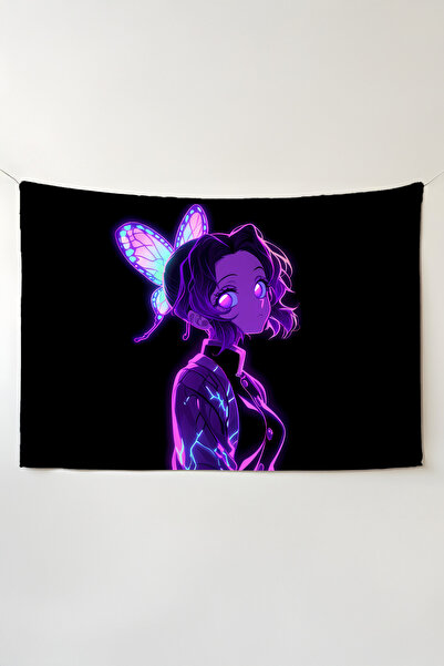 Charmbi Demon Slayer Neon Yatay Duvar Örtüsü – Anime Temalı Kaliteli Kumaş Oda Dekoru Tapestry Duvar Halısı