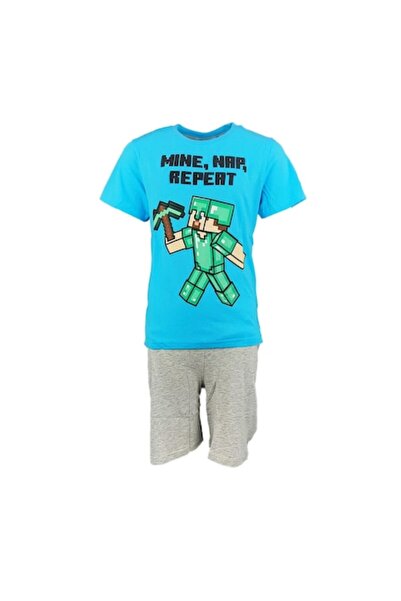 Mojang Pijamale pentru copii Minecraft, Steve Diamond, Mine Nap Repeat, Vârstă 9/134 cm, Albastru/Gri