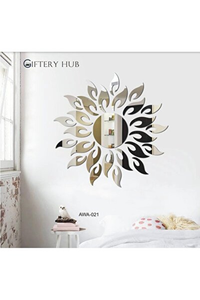 Slasa 3D Reflective Acrylic Wall Stickers Sun Design Silver 17x17 cm by