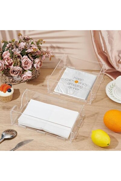 Slasa Set of 2 Transparent Acrylic Tissue Holders by - 19x19cm Square Tissue Box and 24x13cm Rectang