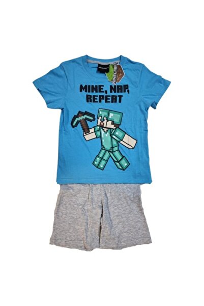Mojang Pijama copii Minecraft, Steve Diamond, Mine Nap Repeat, 6 ani/116 cm, Albastru/Gri