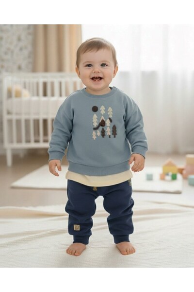 Ege Bebek Baby Boy Cool 2-Piece Bottom Top Set with Süzene Embroidery and Sweathirt Detail