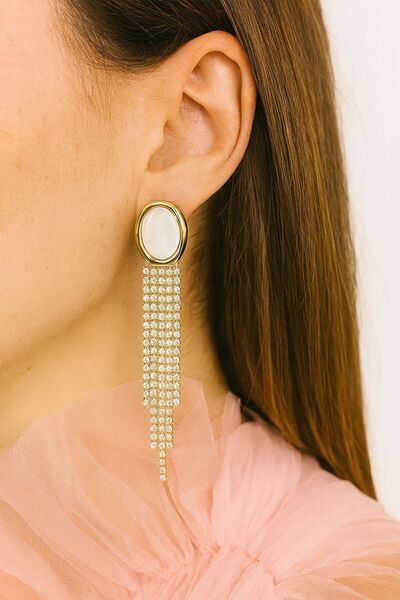 Gunessa Taşlı Altın Kaplama Sallantılı Küpe – Zarif Kristal Taşlı Uzun Kadın Küpe