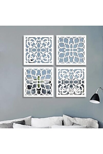 Slasa Set of 4 Traditional Arabic Handcrafted Wooden Wall Art Pieces with Mirrors - Geometric Arabesque De