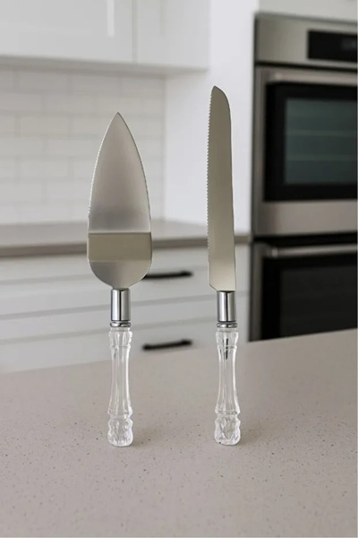 safestore 2-Piece Crystal Mica Handle Cake Serving Set Spatula Knife Serving Set
