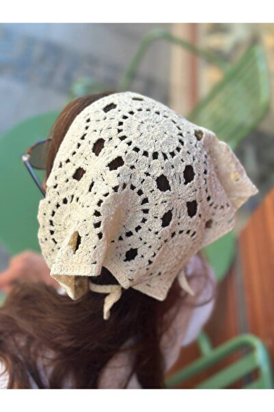Esmeray Aksesuar Cream Color Knitted Bandana