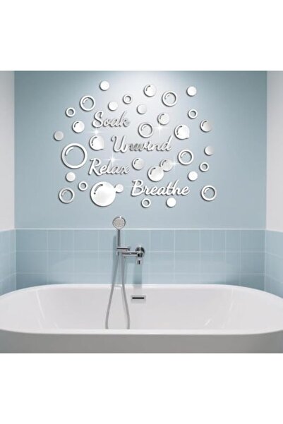 Slasa Silver Reflective Wall Stickers by SLASA, 30 × 20 cm, Acrylic Wall Art with Relaxing Bath Design