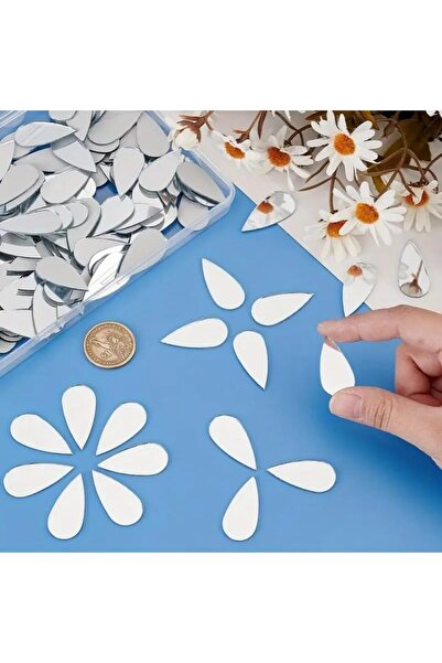 Slasa 50 Pieces of Teardrop-Shaped Mirror Tiles by - 1.4 × 0.6 inch Small Acrylic Mirror Pieces wit