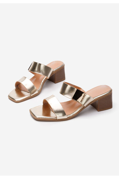 B T Shoes Mules με χοντρο τακουνι Hershel χρυσο